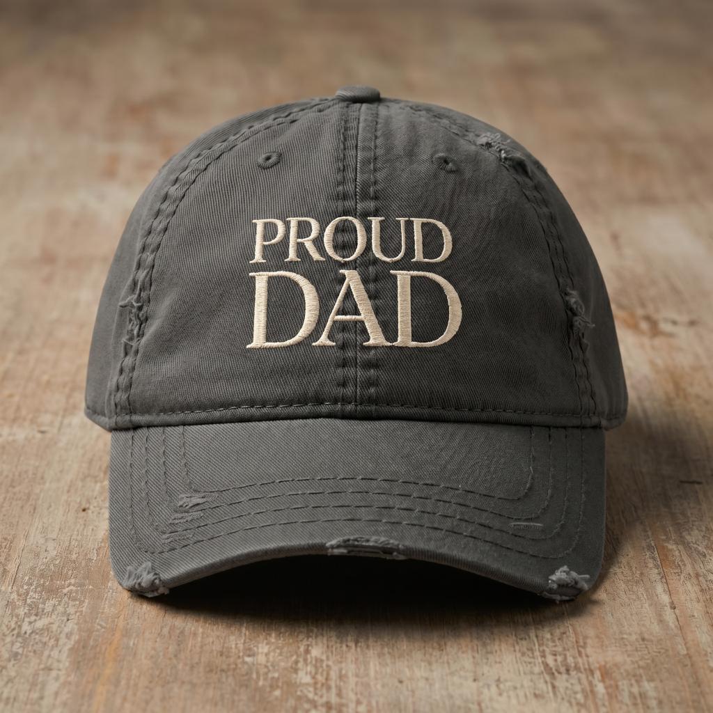 Charcoal Proud Dad embroidered hat from the Atlas Stitch Father Capsule.