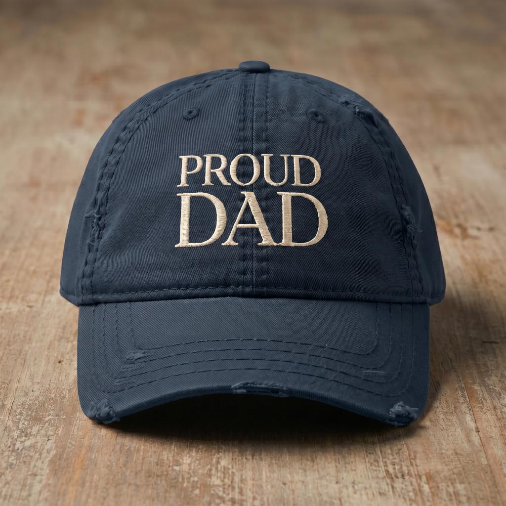 Navy Proud Dad embroidered hat from the Atlas Stitch Father Capsule.