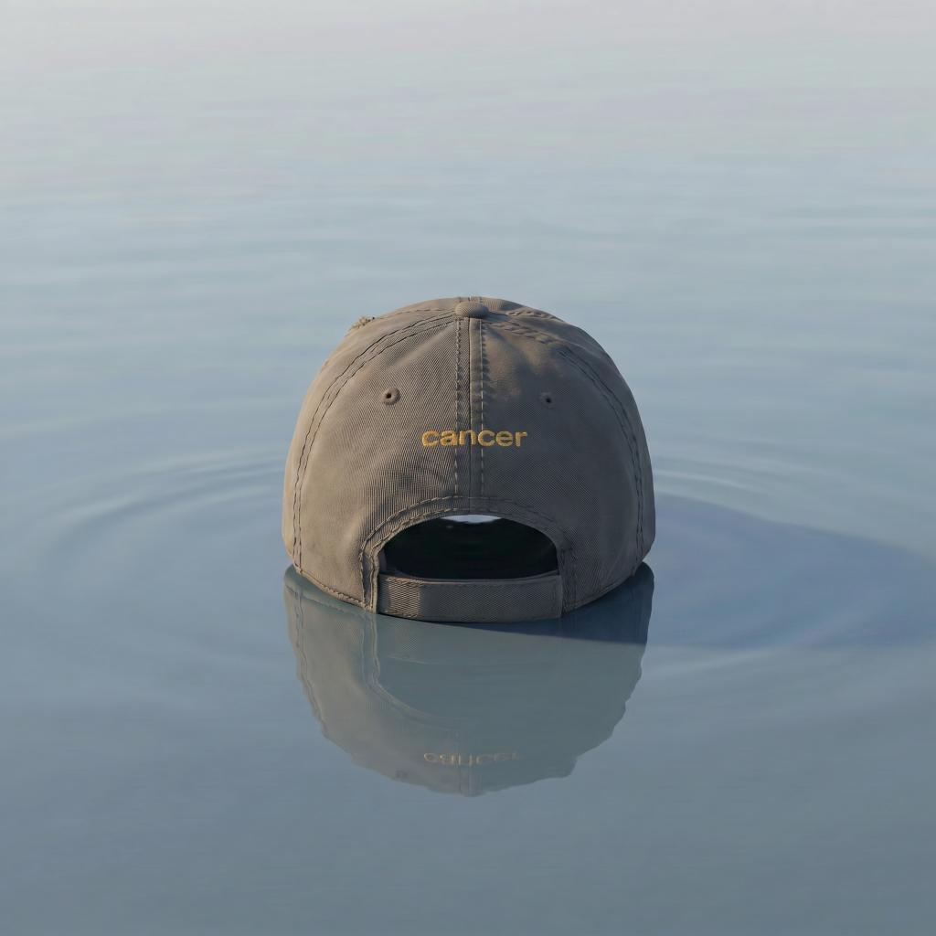 Charcoal Back Cancer embroidered cap with adjustable back strap visible.
