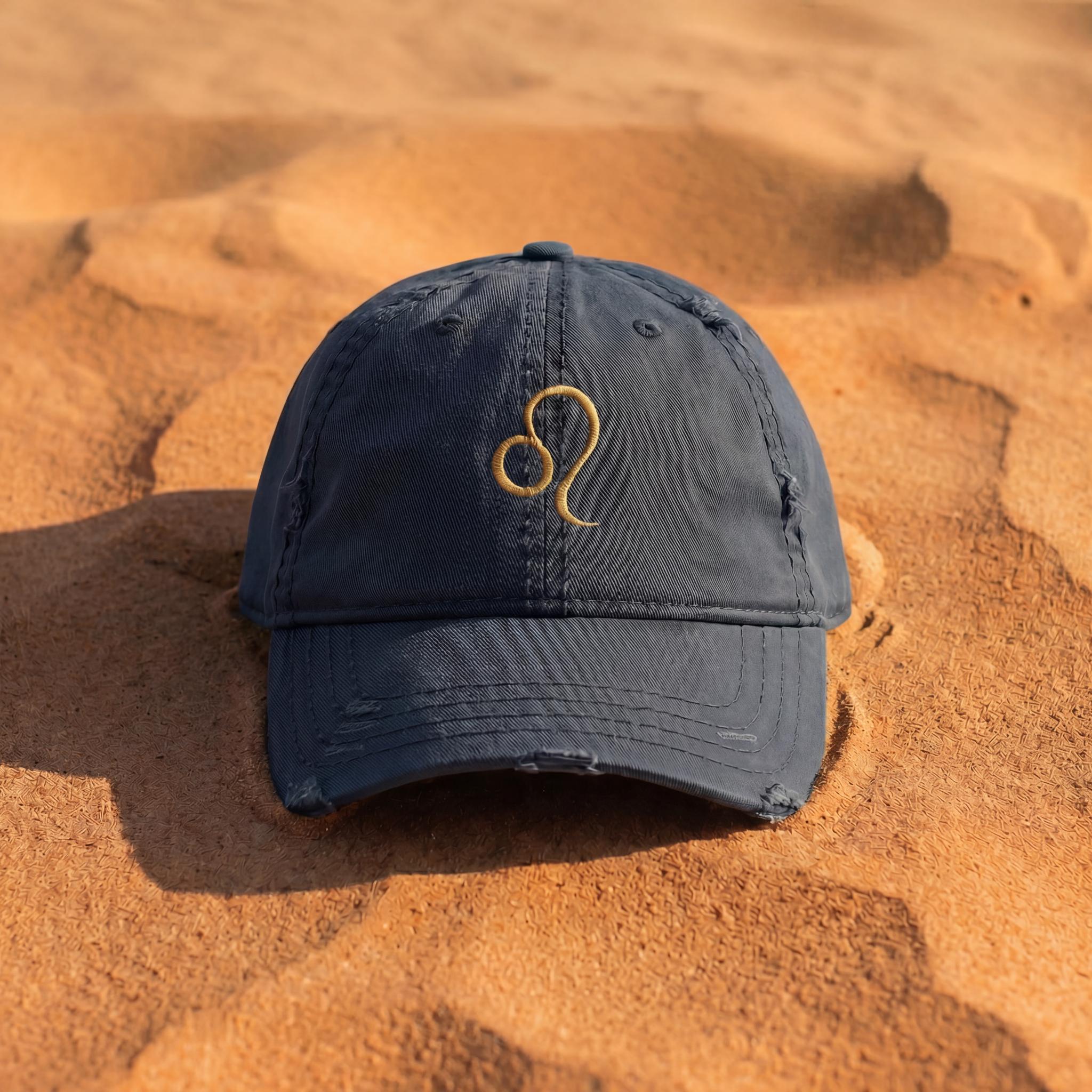 Navy Leo embroidered cap from the Atlas Stitch Zodiac Capsule.