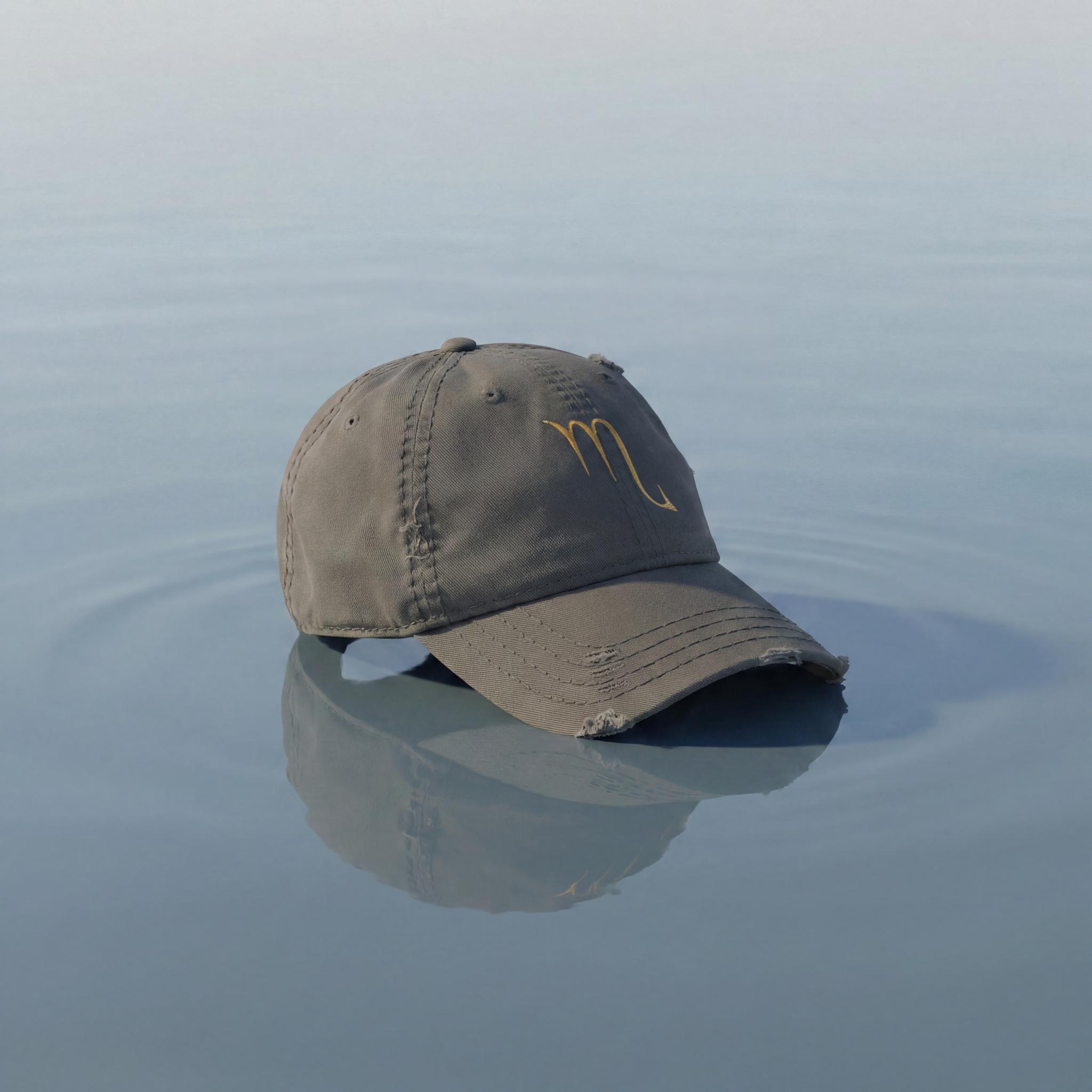 Charcoal Scorpio embroidered cap shown from a side angle.