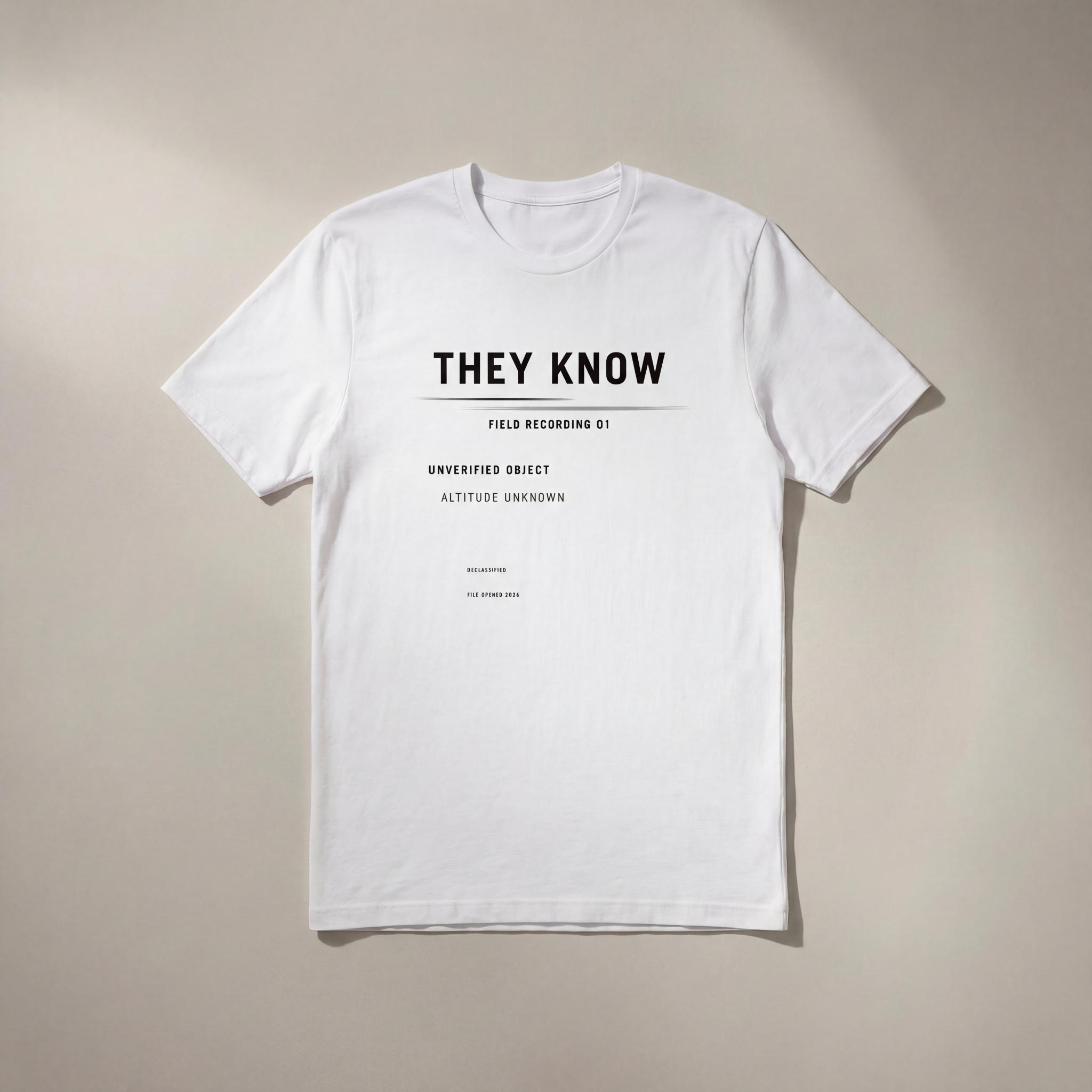 ClassicWhiteTee They Know graphic tee with black front design.