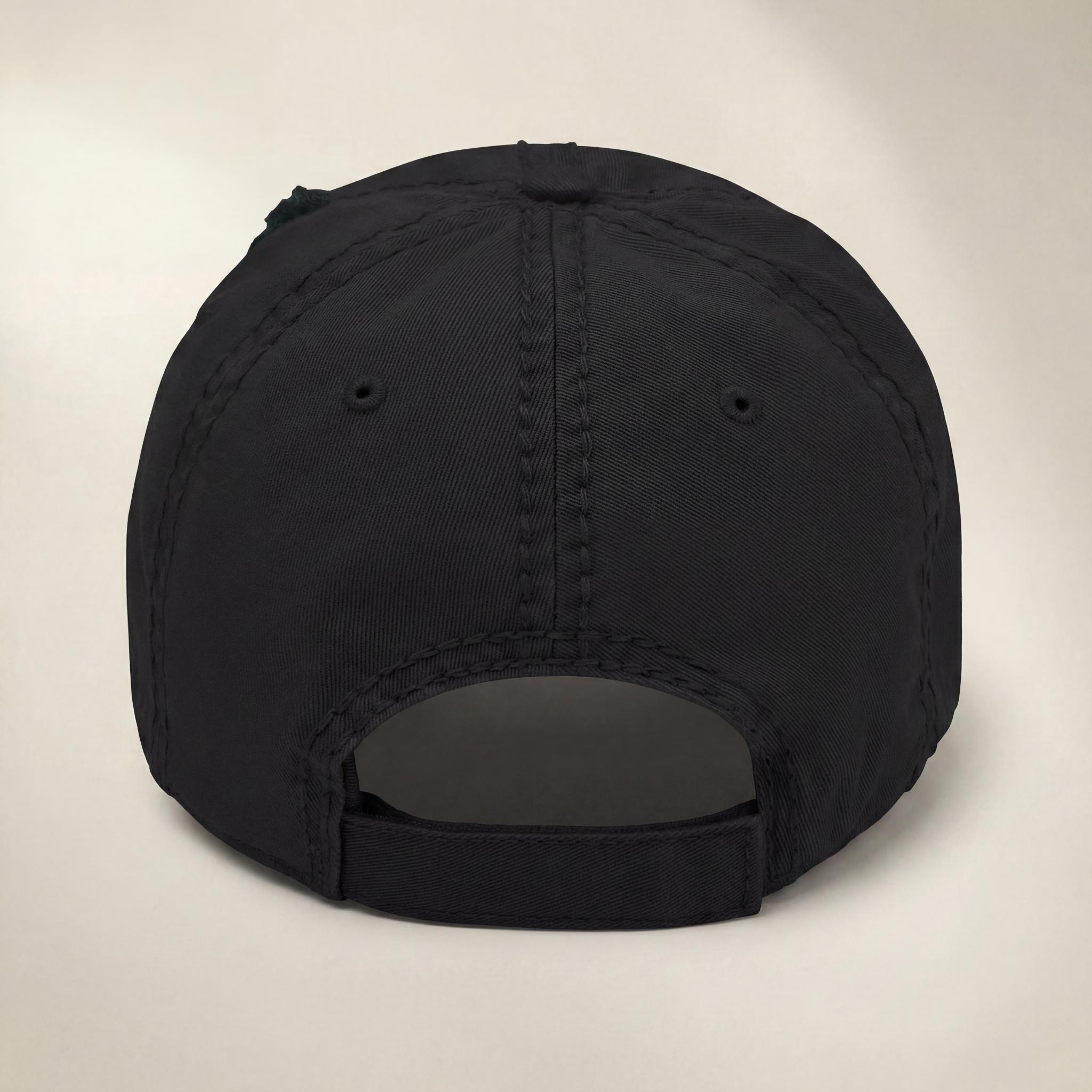 Black THEY KNOW embroidered hat with adjustable back strap visible.