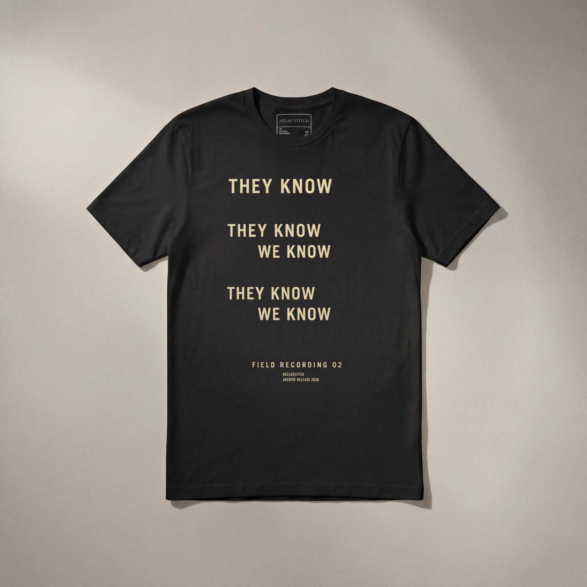 Black They Know We Know graphic tee with front design visible.