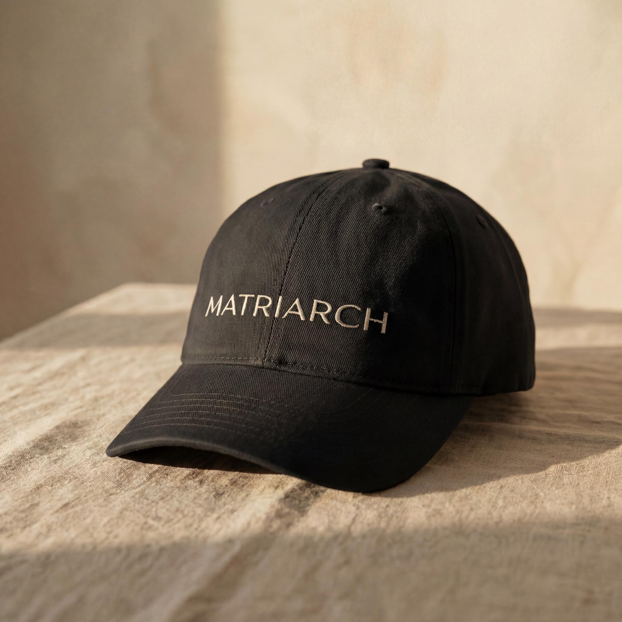 Black MATRIARCH embroidered cap from the Atlas Stitch Mother Capsule.