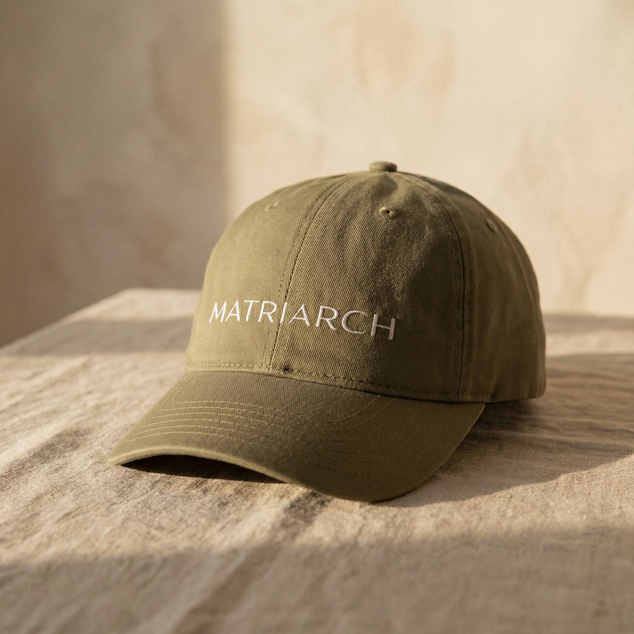 Olive MATRIARCH embroidered cap from the Atlas Stitch Mother Capsule.