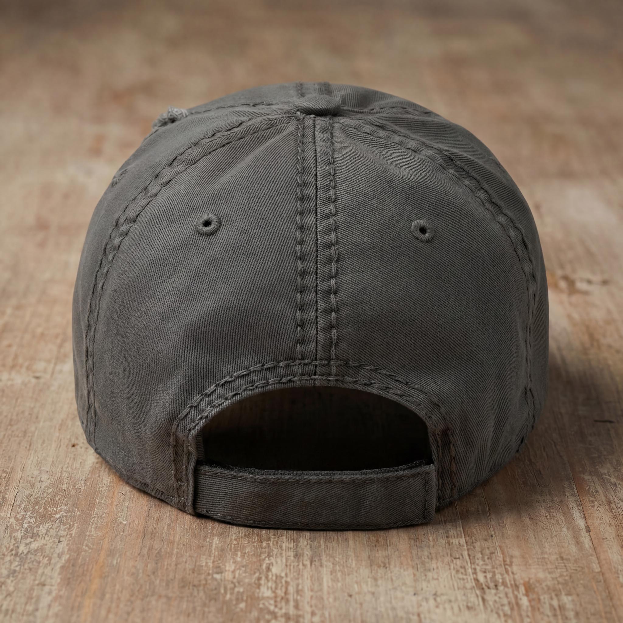 Charcoal Proud Dad embroidered hat with adjustable back strap visible.