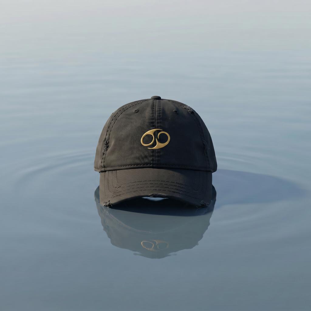 Black Cancer embroidered cap from the Atlas Stitch Zodiac Capsule.