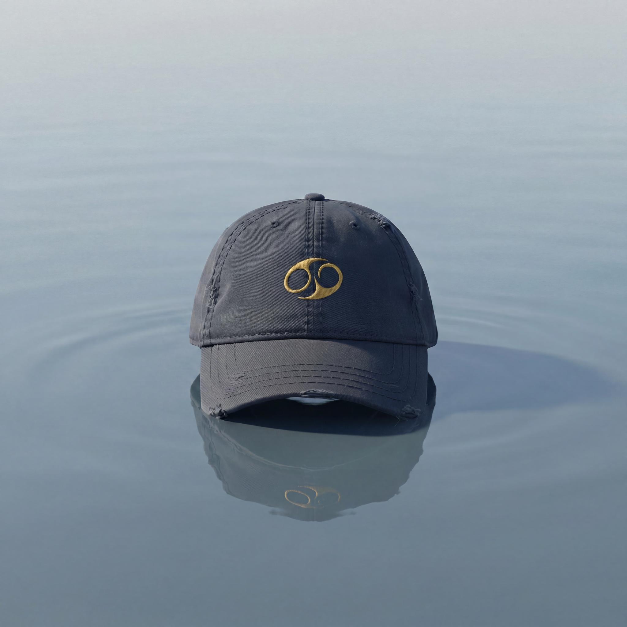 Navy Cancer embroidered cap from the Atlas Stitch Zodiac Capsule.