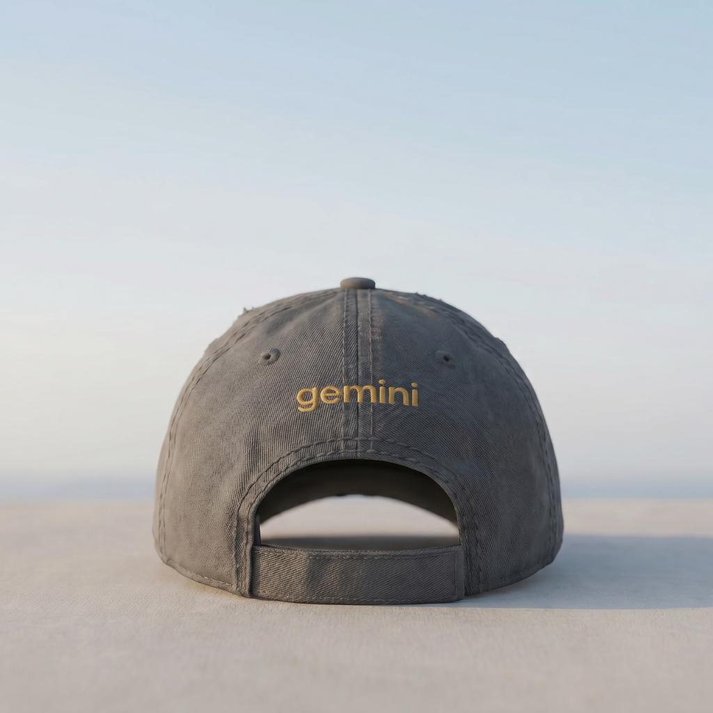 Charcoal Gemini embroidered cap with adjustable back strap visible.