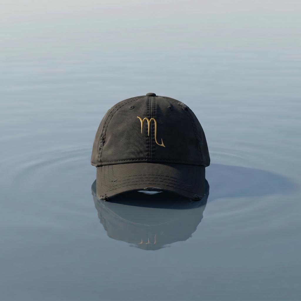 Black Scorpio embroidered cap from the Atlas Stitch Zodiac Capsule.