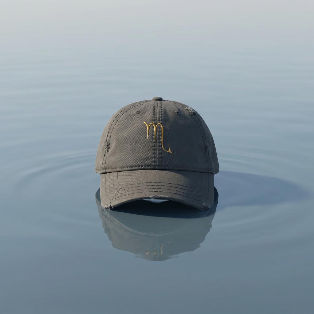 Charcoal Scorpio embroidered cap from the Atlas Stitch Zodiac Capsule.