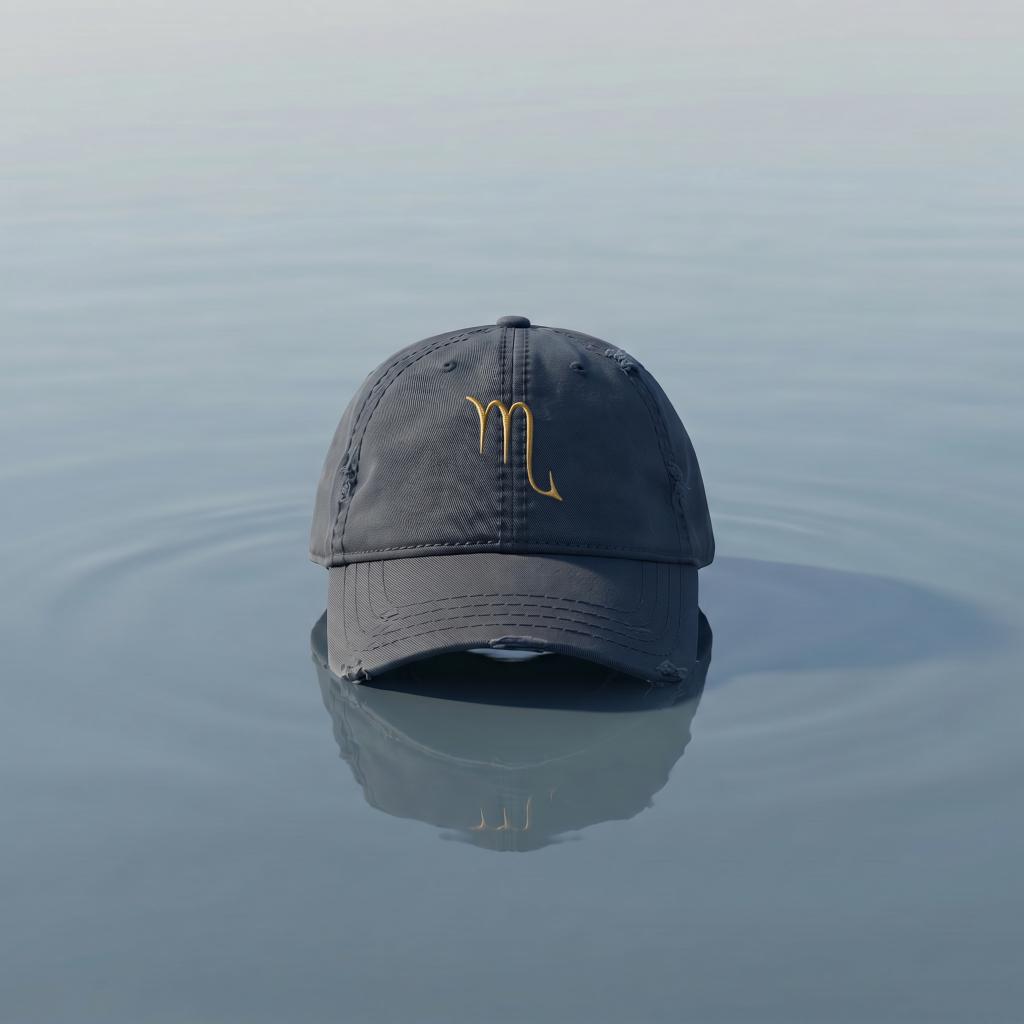 Navy Scorpio embroidered cap from the Atlas Stitch Zodiac Capsule.