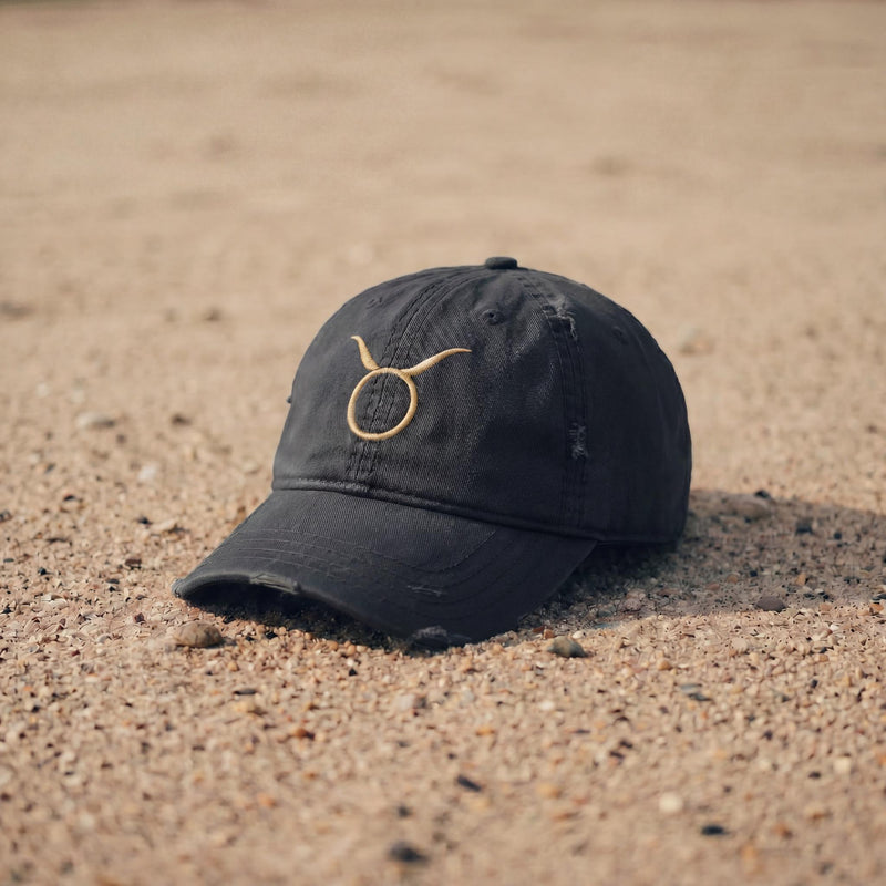 Black Taurus embroidered cap from the Atlas Stitch Zodiac Capsule.