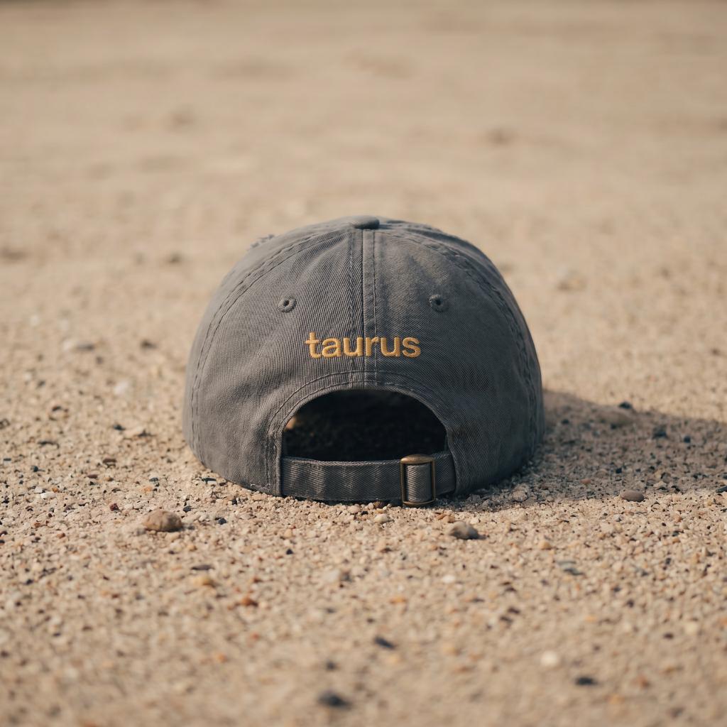 Charcoal Taurus embroidered cap with adjustable back strap visible.