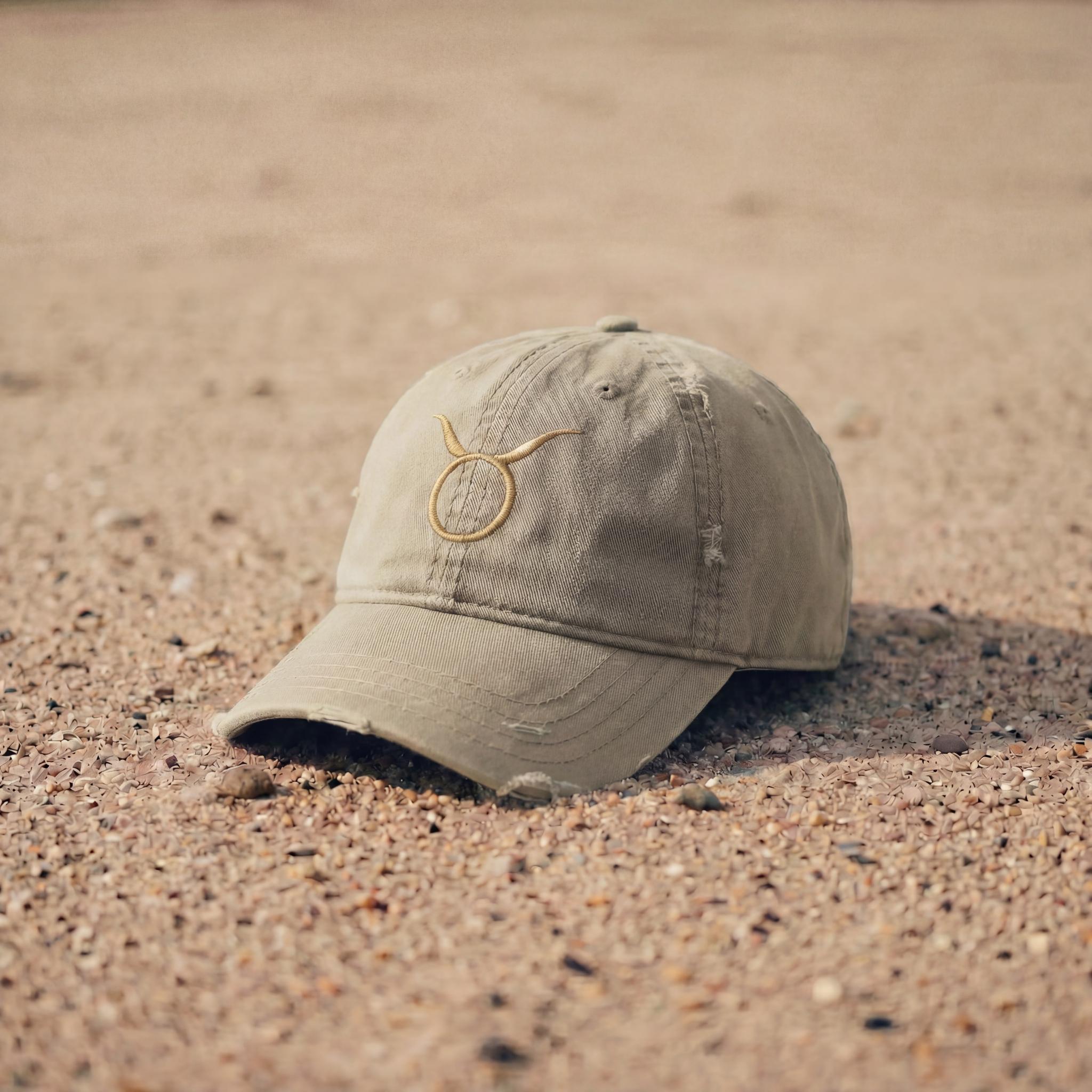 Khaki Taurus embroidered cap from the Atlas Stitch Zodiac Capsule.