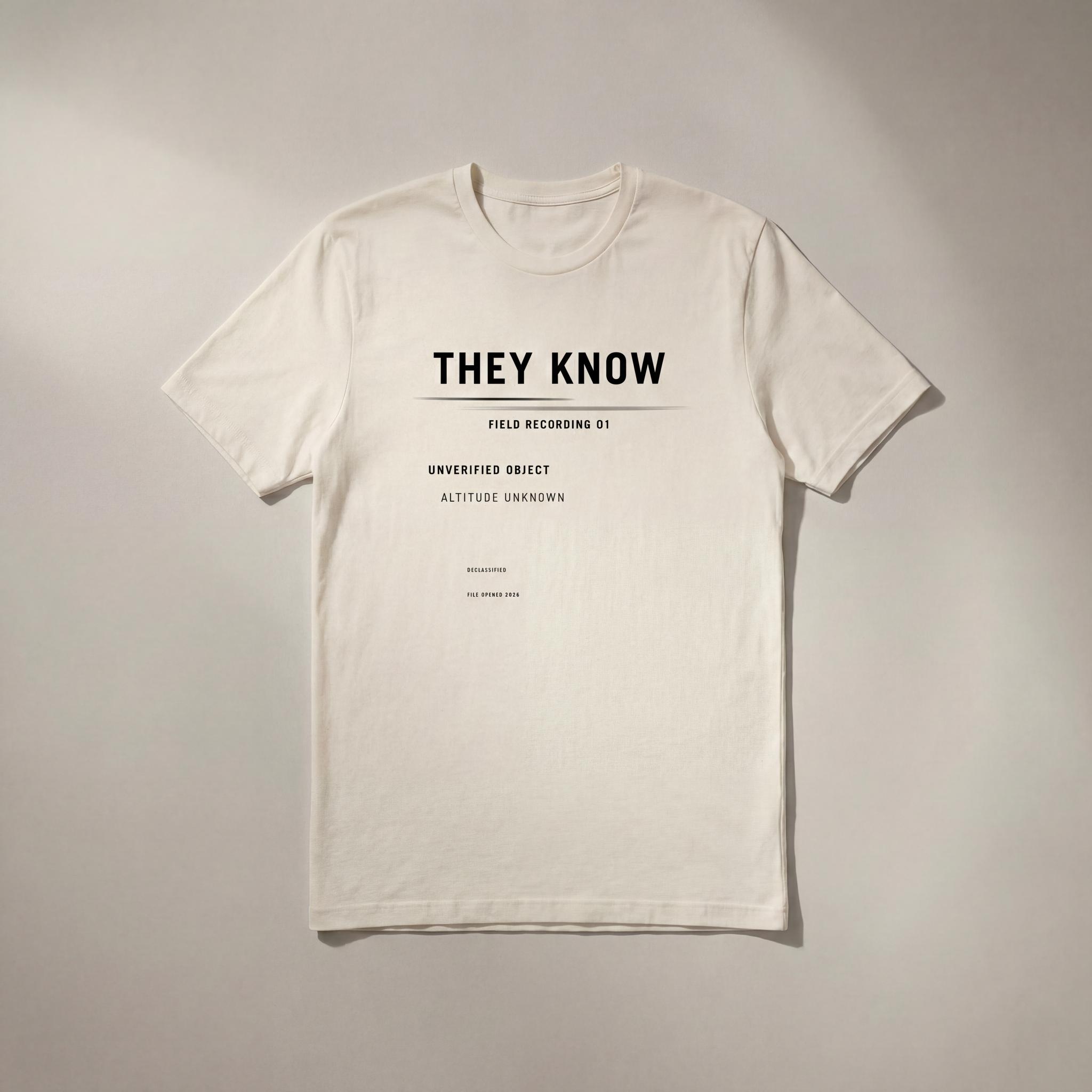 VintageWhiteTee They Know graphic tee with black front design.
